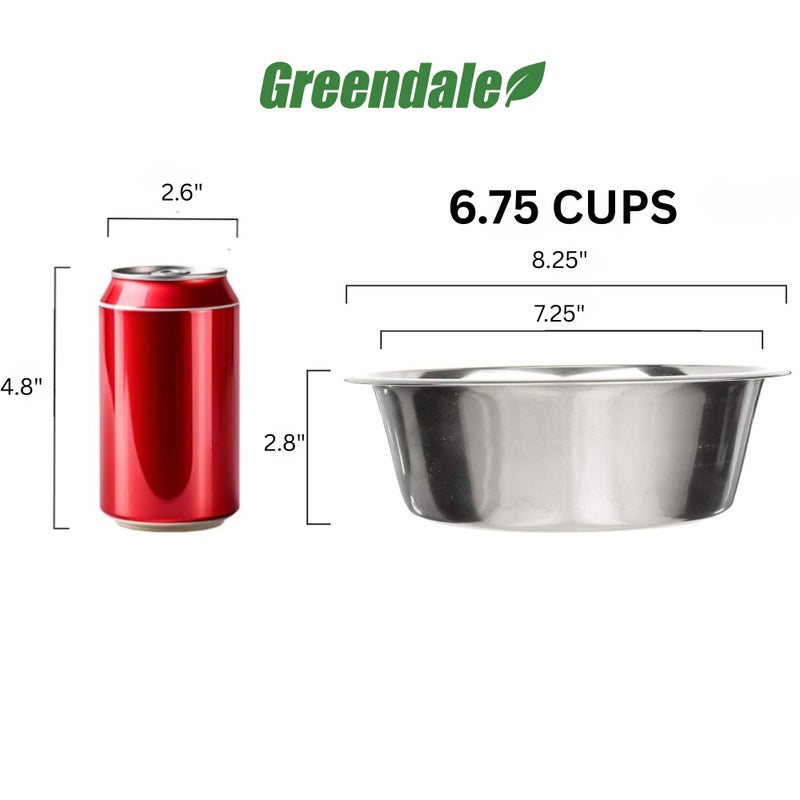 Greendale - 4 Pack - 6.75 Cup Capacity - Stainless Steel Metal Dog Bowls - Perfect for Dog Food and Water. Wrong Size? Click to Look at Our Size Options. - Image 2